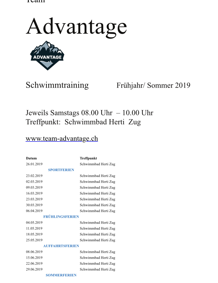 Schwimmtraining 2019