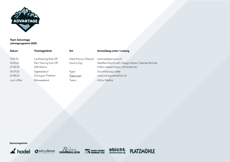 Jahresprogramm 2020 des Team Advantage