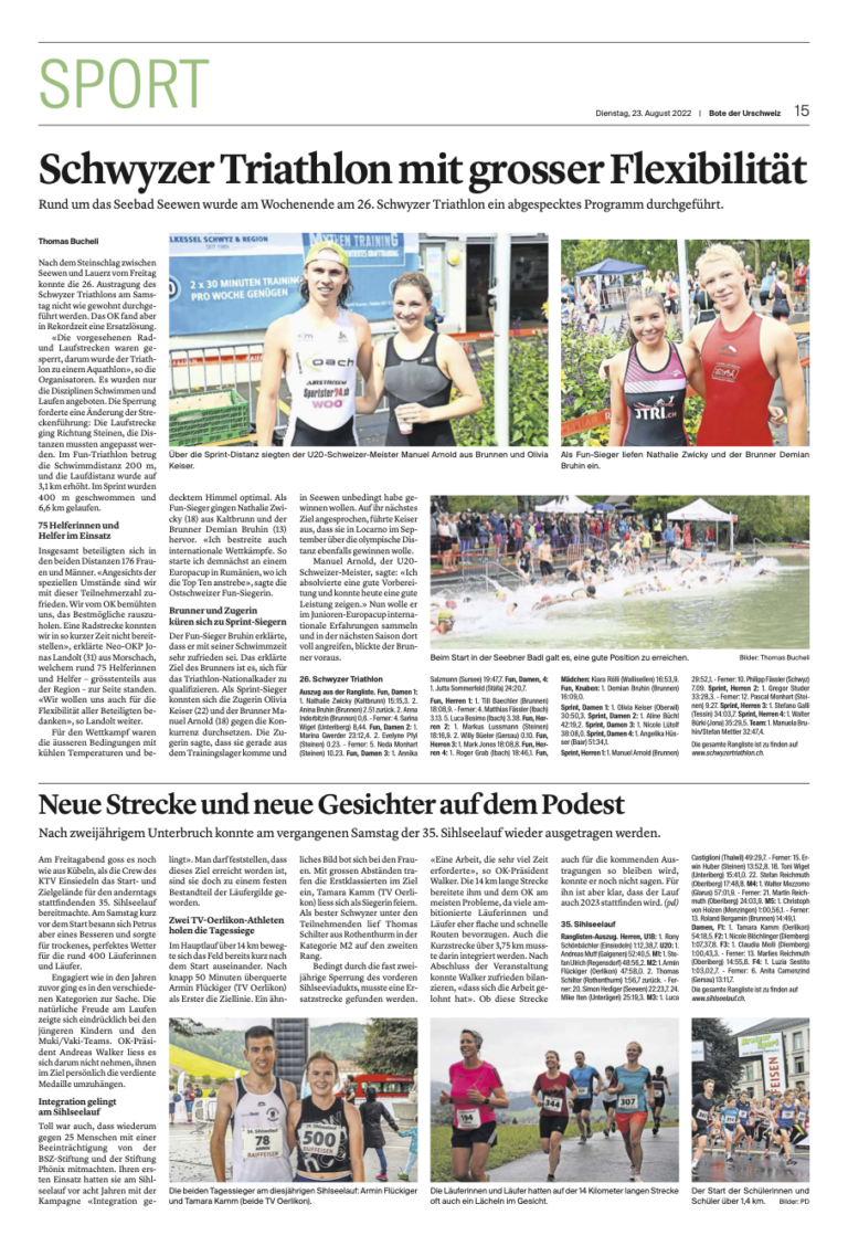 Rennbericht: Olivia gewinnt den Schwyzer Triathlon